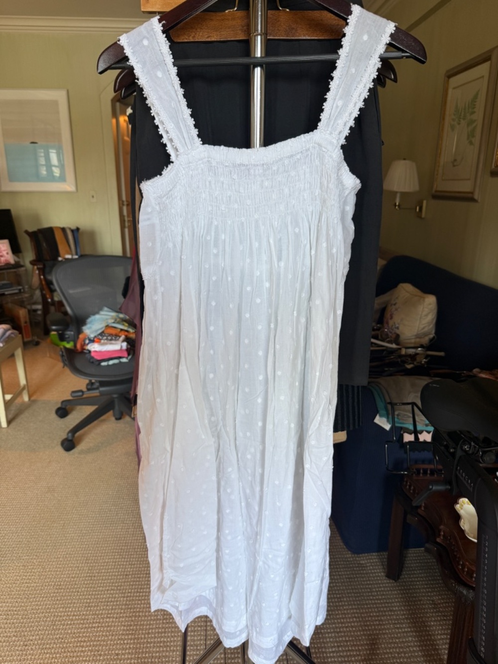 Vintage Schweitzer Linen Nightgown Swiss Dot White Cotton Sz L - Picture 5 of 5